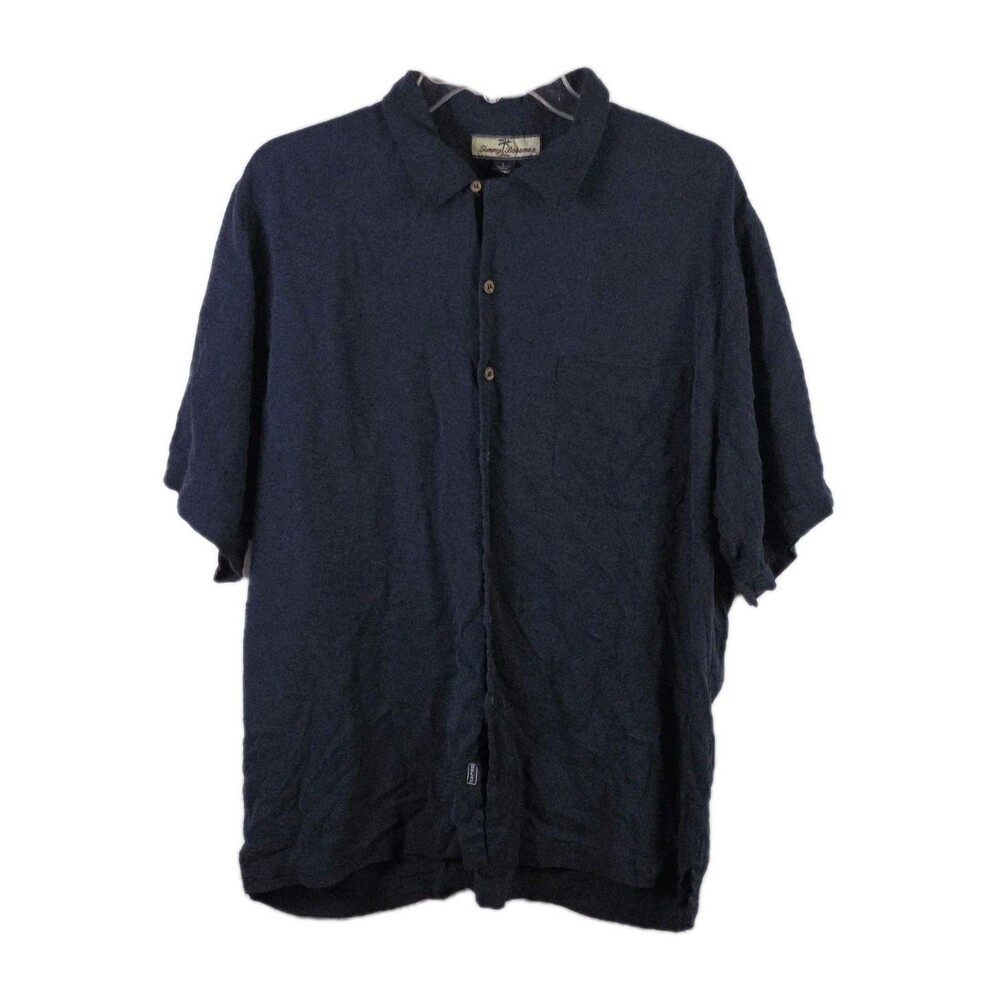 Tommy Bahama Men’s Large Navy Blue Silk‎ Poker Pirate Camp Button Down Shirt